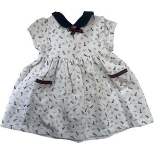 Patachou 9 months white nautical dress with navy lighthouses.